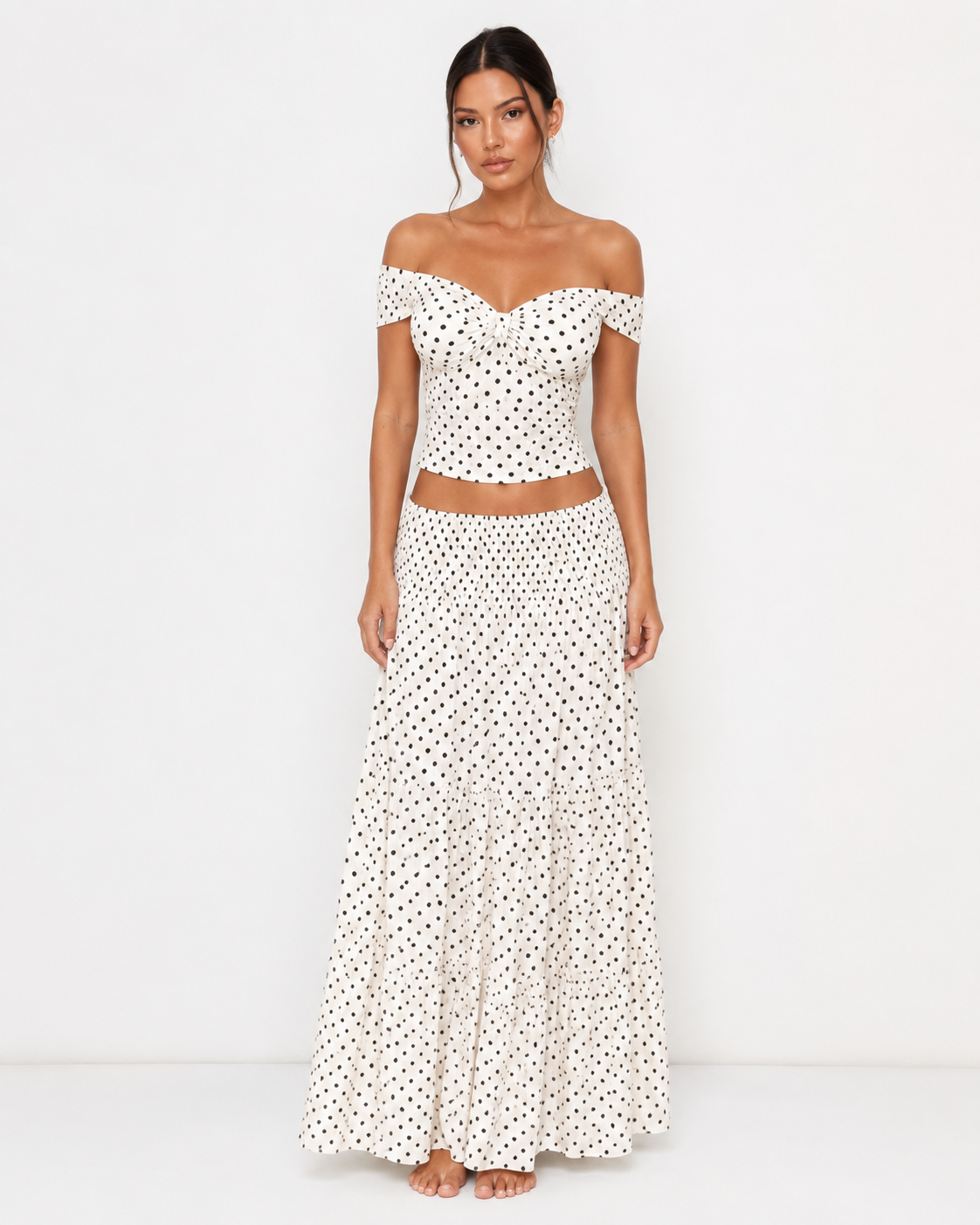 White Dots Maxi Skirt Set