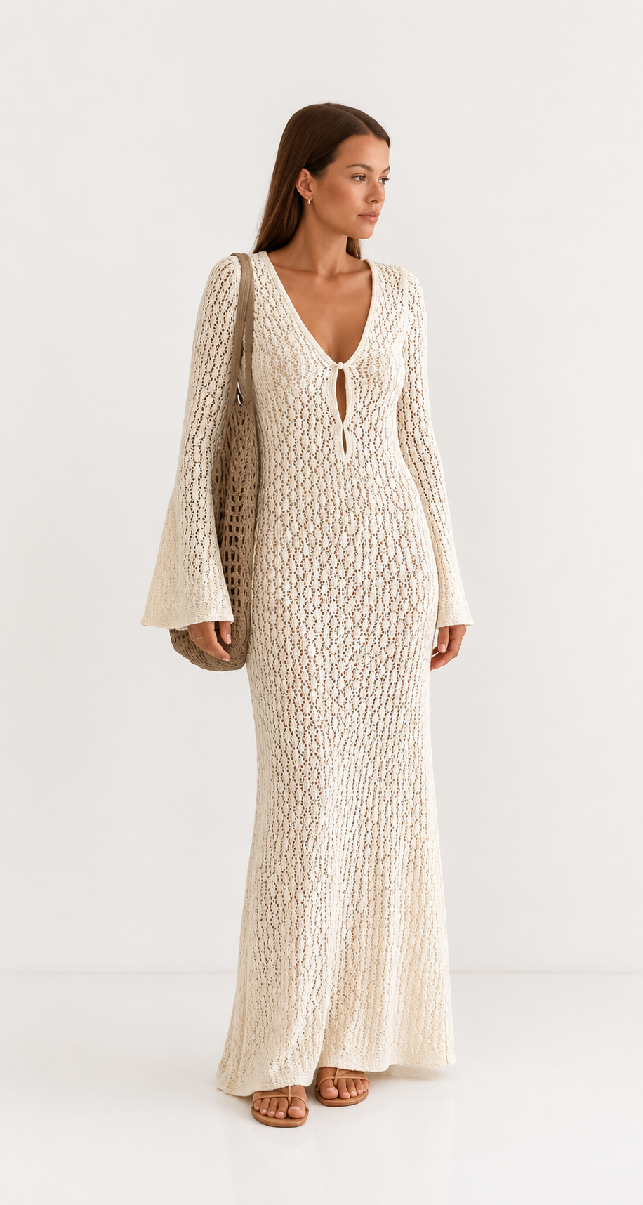 Cream Crochet Beach Cover-Up Dress