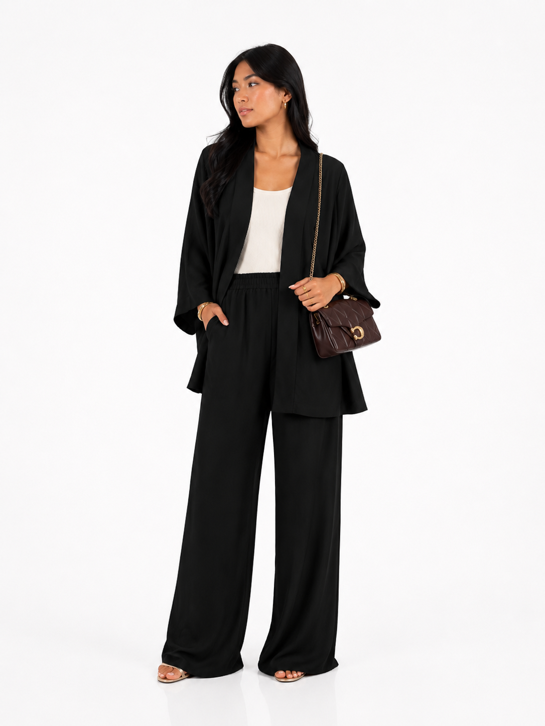 Noir Kimono & Wide Leg Pants Set