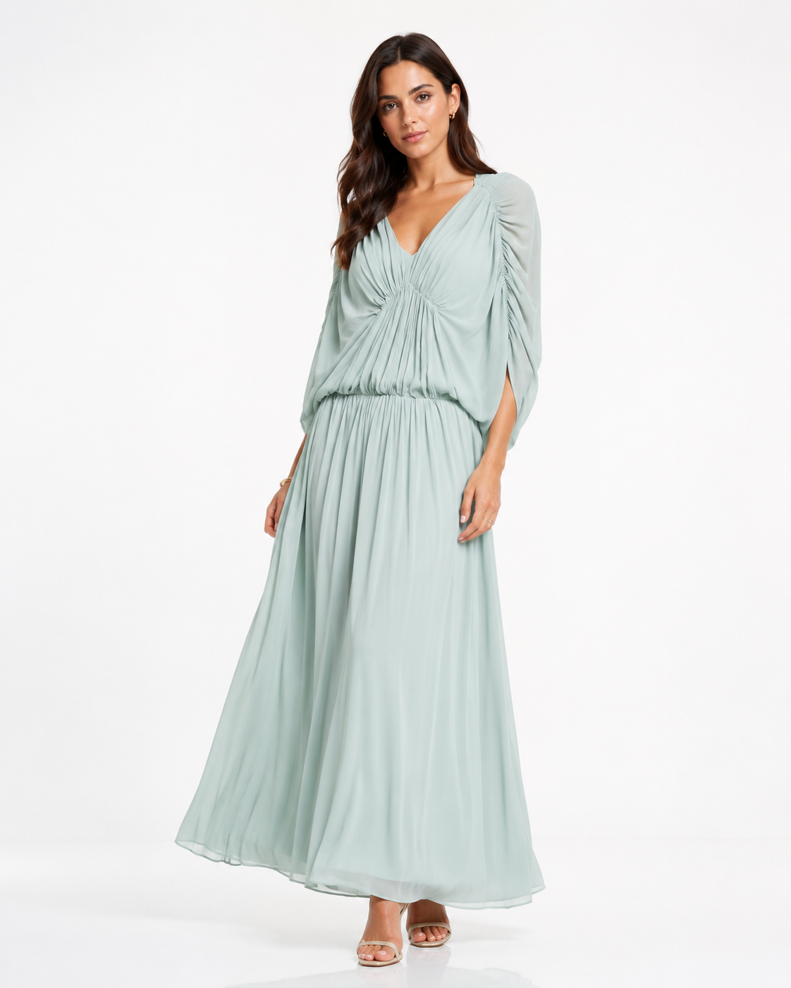 Sage Green Draped Sleeve Maxi Dress