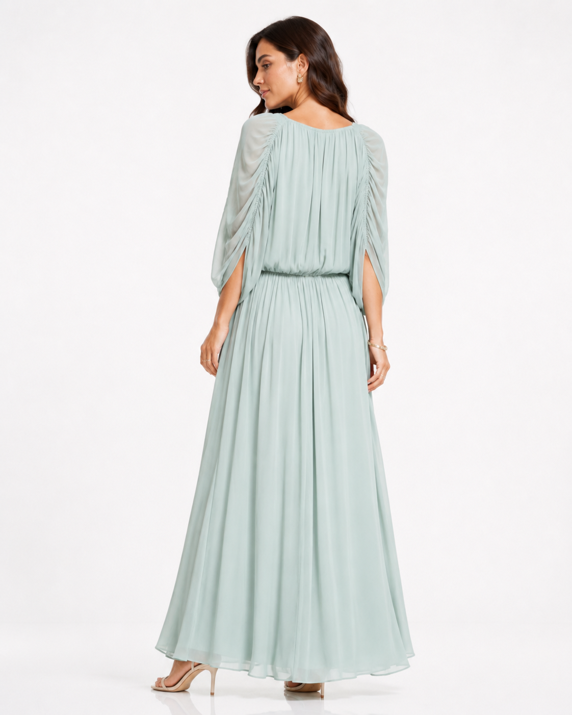 Sage Green Draped Sleeve Maxi Dress